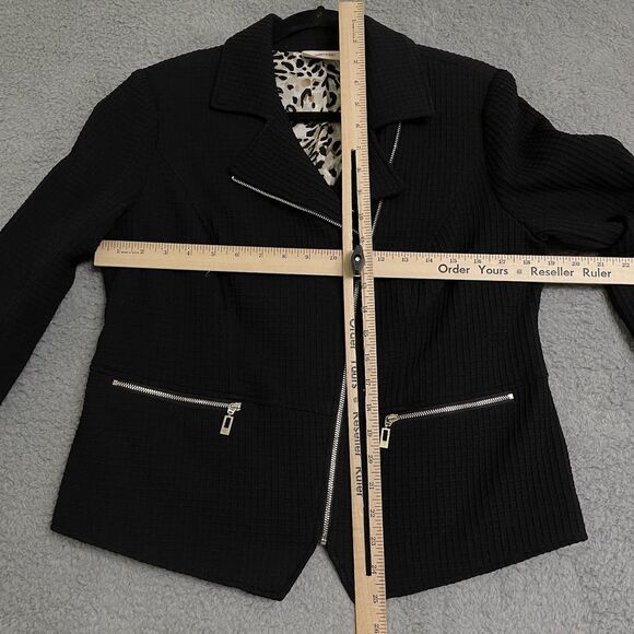 Chicos PM Waffle weave moto jacket Asymmetrical zipper leopard lined stretch - Picture 8 of 10